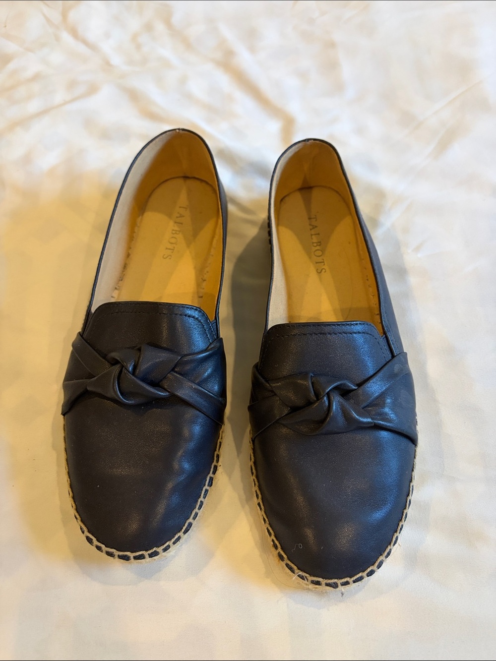 Talbots Black Leather Knot-Detail Espadrille Loafers